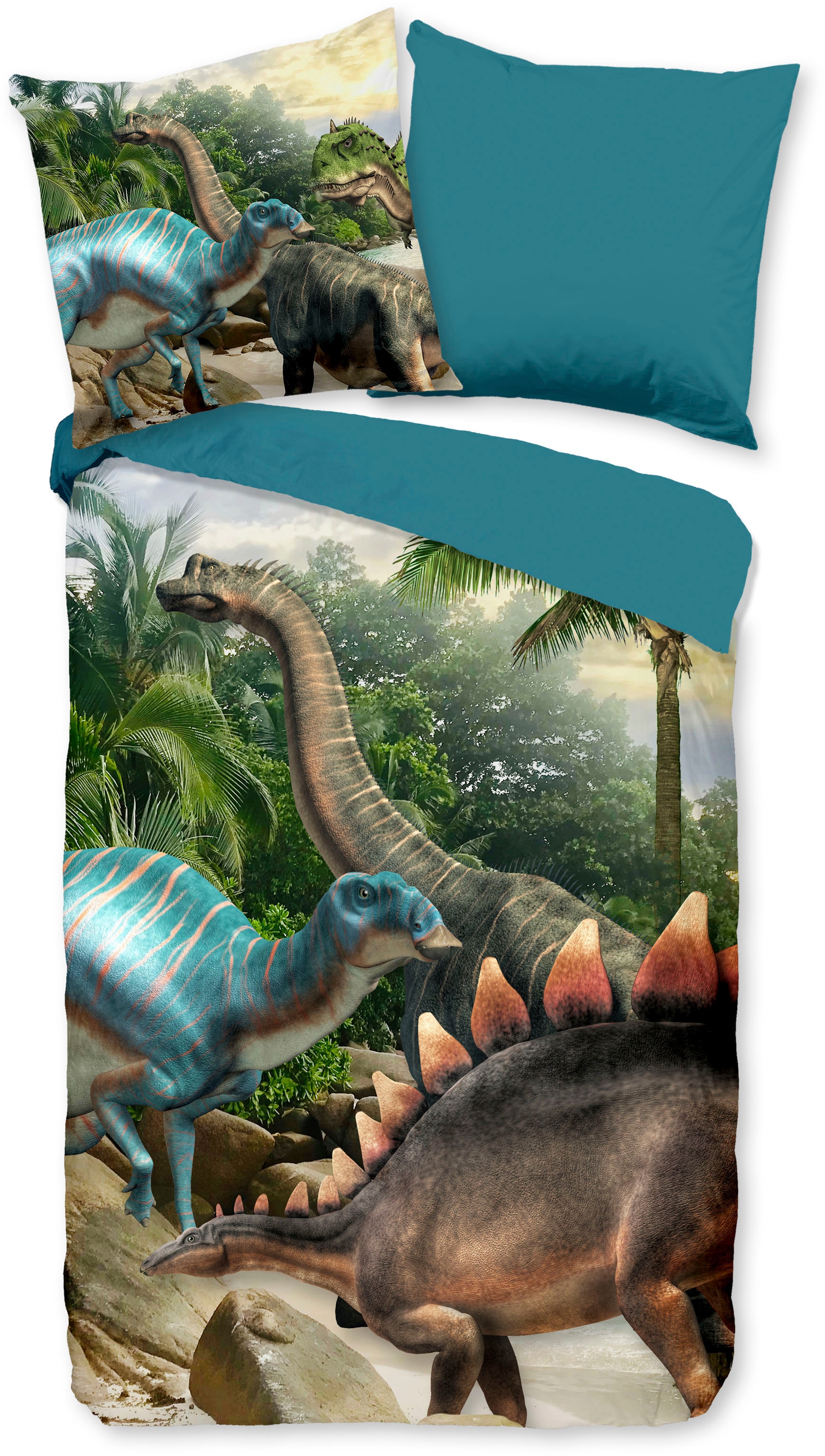 PURE luxury collection Kinderbettwäsche »Neneh« 2 Stk. tlg. 135x200, Pflegeleicht, Reissverschluss, Wendeoptik, Kind, Junge, Dino