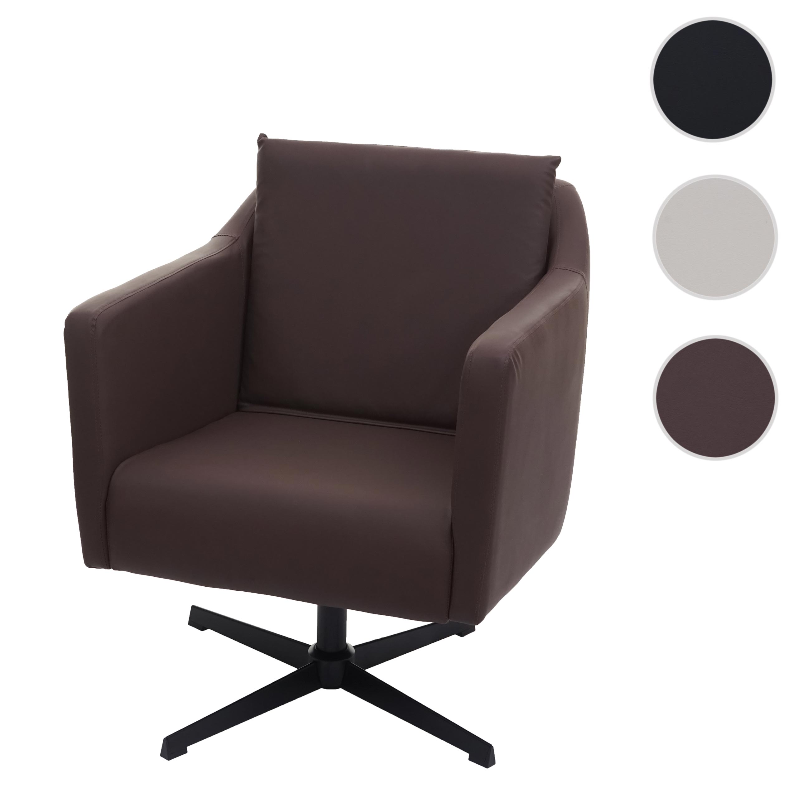 Lounge-Sessel MCW-H93b, Sessel Cocktailsessel Relaxsessel mit Fußkreuz, drehbar ~ Kunstleder braun