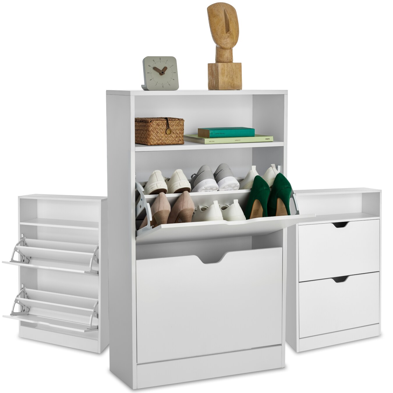 tectake® Schuhschrank, für 12 Paar Schuhe, zuverlässiger Kippschutz, 60 x 24 x 102 cm
