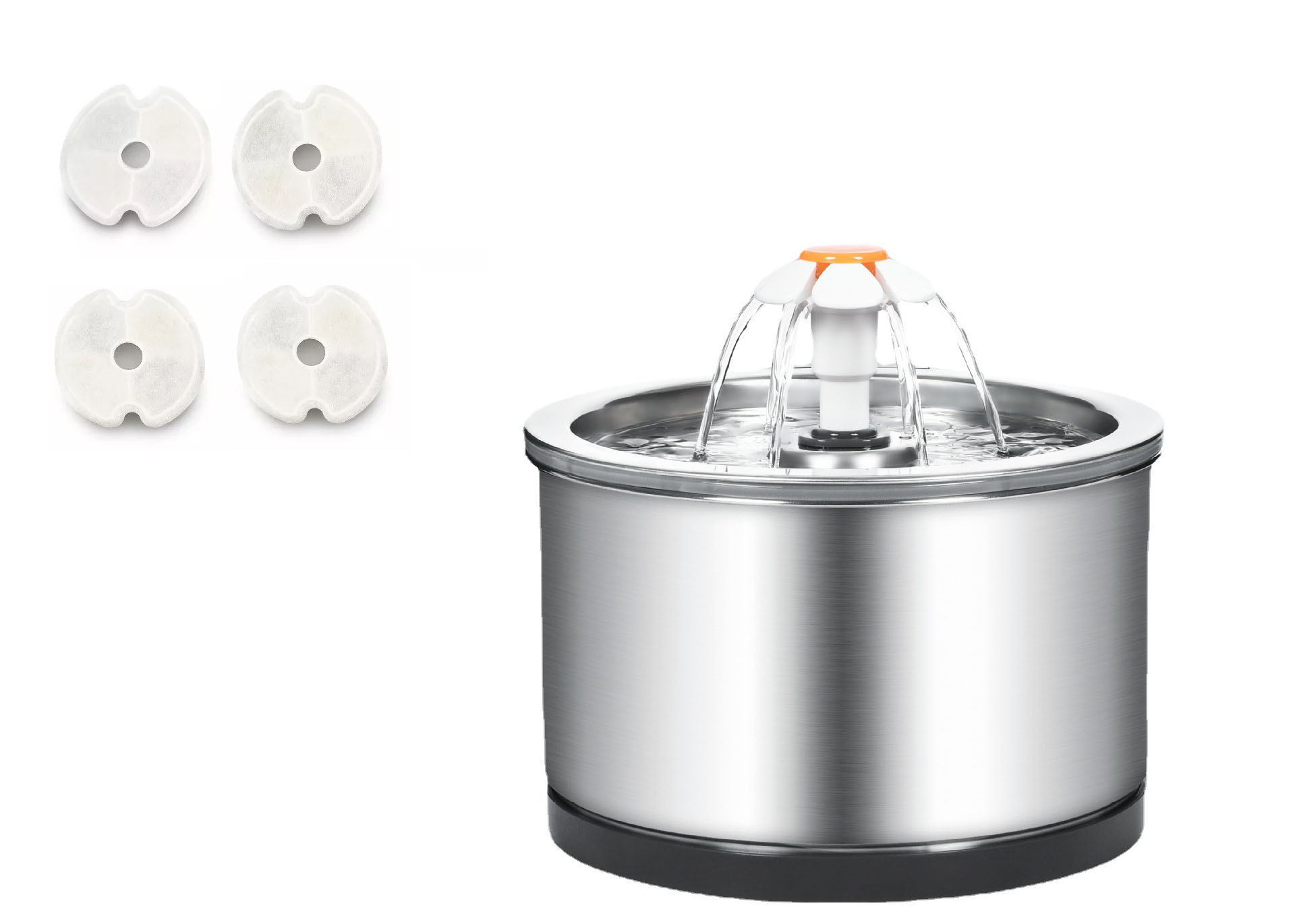(4er Set) Ø10cm Ersatz Aktivkohle Filter Pads für Katzen Trinkbrunnen Wasserspender - Weiss