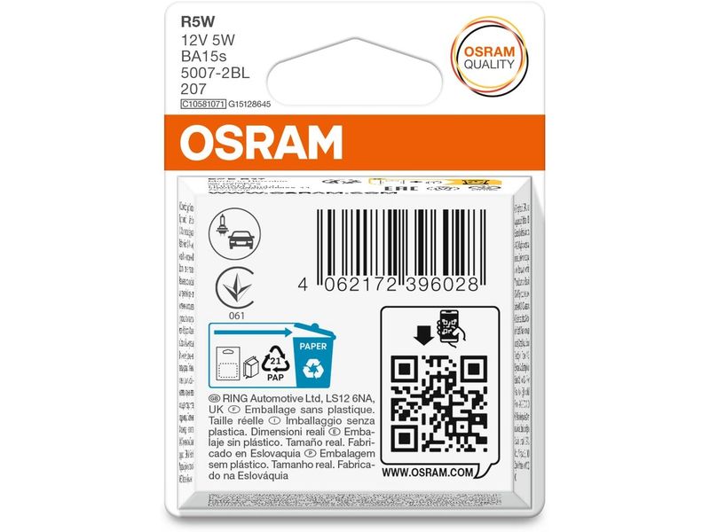 OSRAM Signallampen Original R5W BA15 s PKW 12 V Lampen mit Metallsockeln