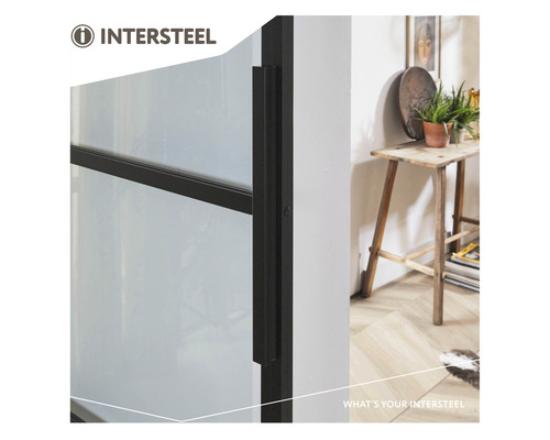 Intersteel Cubo Basic schuifdeur complete set, zwart met gehard veiligheidsglas, 98x215 cm, inclusief deurblad, Basic schuifdeurbeslag en krukset.