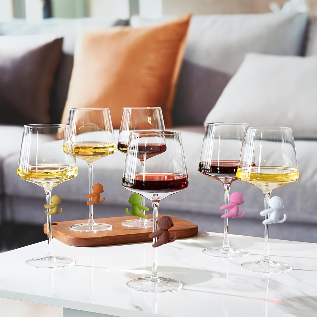 (12er Set) Silikon Glas Markierer Wiederverwendbare Trinkglas Markierung - Affe
