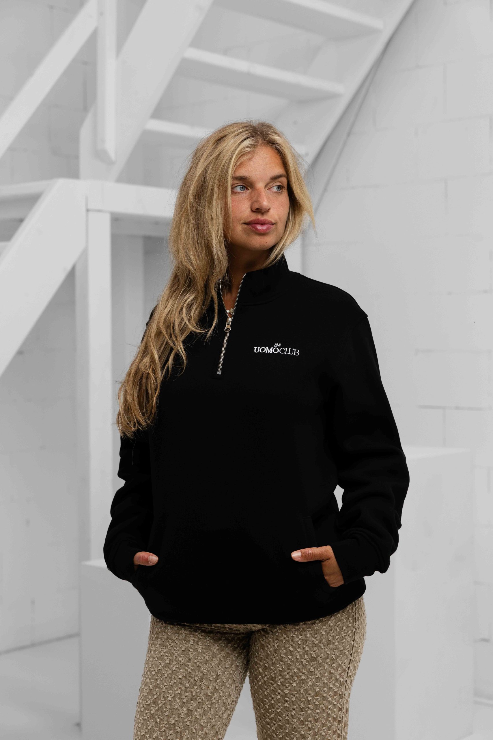24 Uomo Club Half Zip Sweater Dames Black