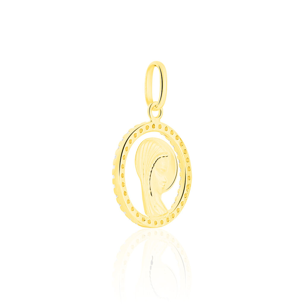 Pendentif Vierge Rond Diamante Or Jaune Oxyde De Zirconium