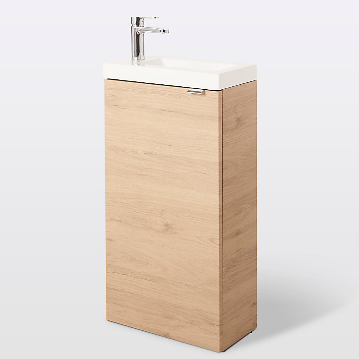 Meuble lave mains à poser GoodHome Imandra bois chêne L.44 x H.79 cm + plan vasque Beni