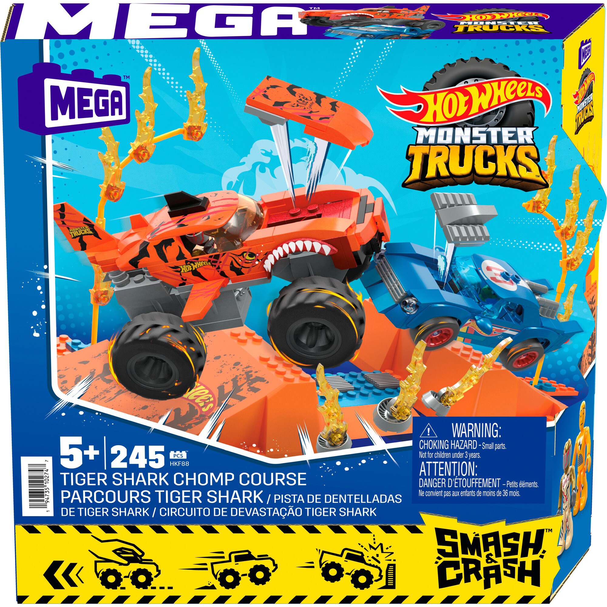 Mattel Spielfahrzeug Monster Trucks Tiger Shark Crash Wettkampf