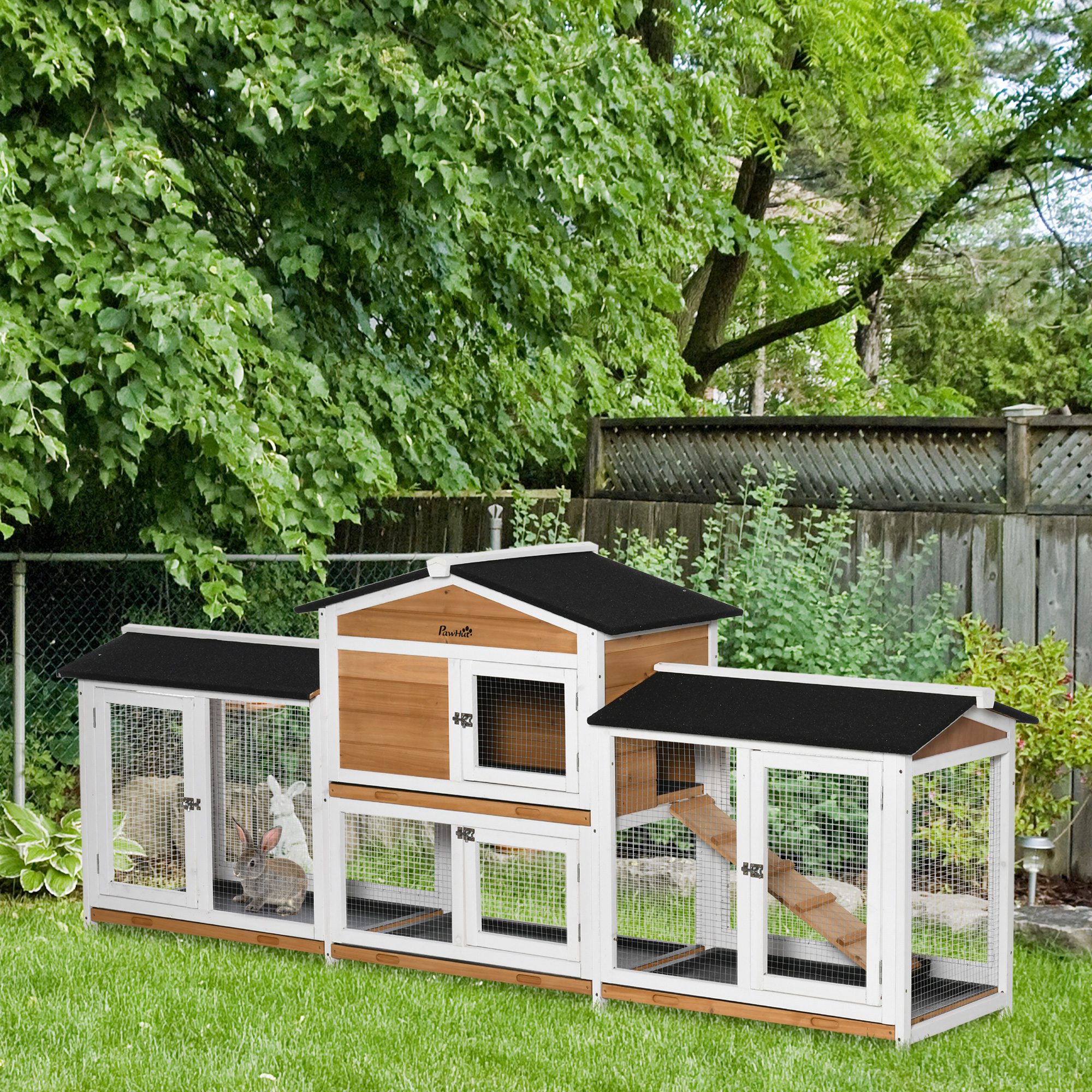 PawHut Kaninchenstall mit Freilauf bunt 230L x 53B x 93,5H cm