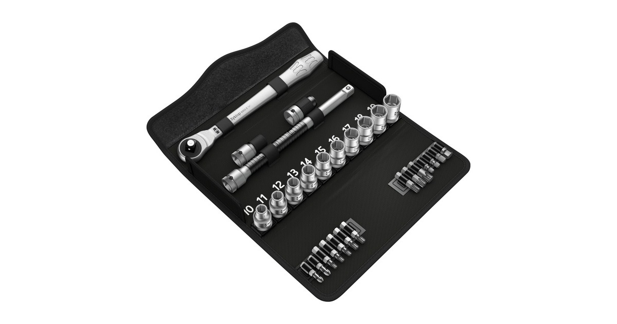 Wera8100 SC 7 Zyklop Metal-ratelset met doorsteekvierkant 1/2