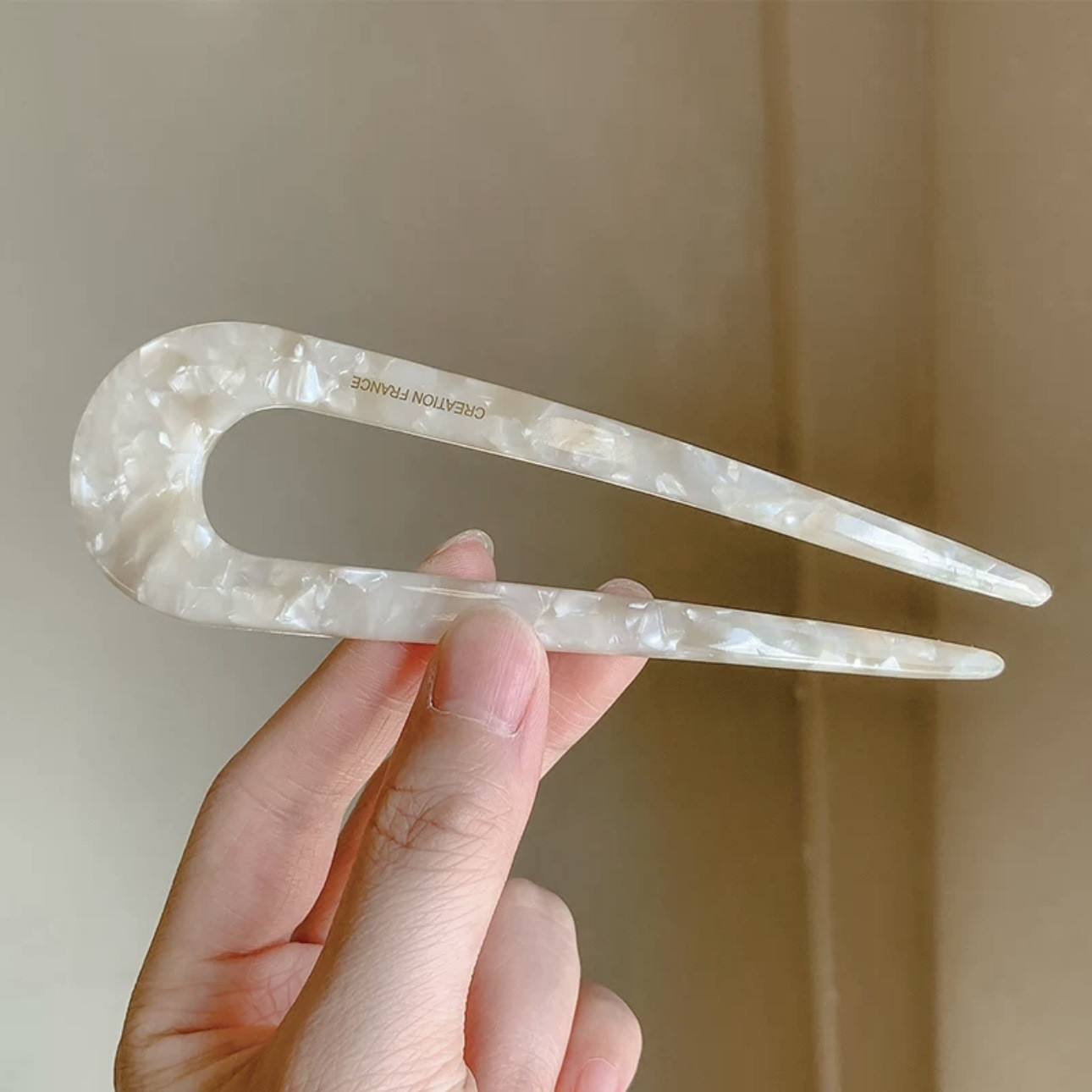 (13cm) Haarnadel French Twist Haargabel Vintage Marble Dutt Haarschmuck Accessoire - Weiss