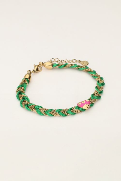 Groene gevlochten armband met bedel