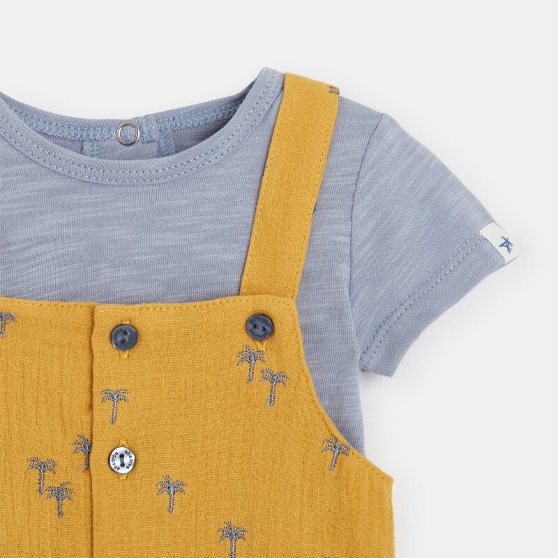 Ensemble t-shirt et salopette courte bébé garçon jaune Absorba Jaune