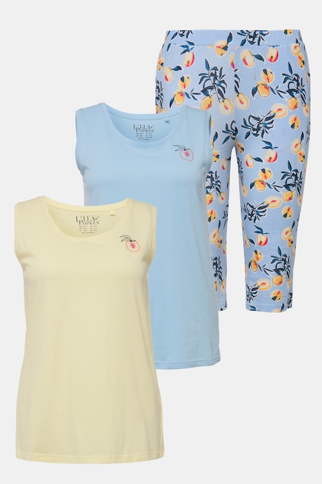 Pyjama, dreiteilig, Pfirsiche, Rundhals, ärmellos