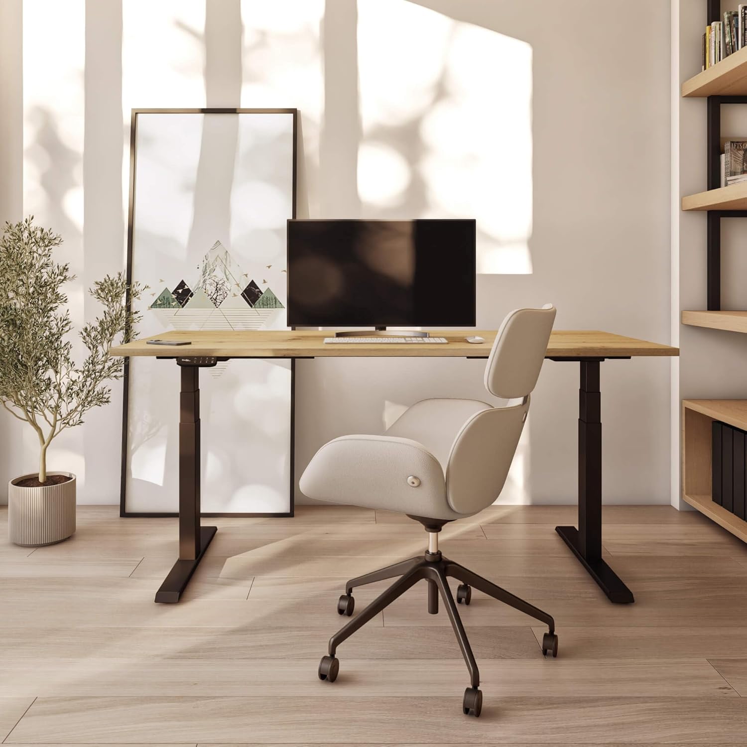 Höhenverstellbarer Schreibtisch auf Maß - inkl. 2,5 cm starker, maßgefertigter Tischplatte - 2- oder 3-stufiges Gestell, OLED-Touchpanel (Artisan Eiche & Grau, 2-stufig, 110 x 60 cm)