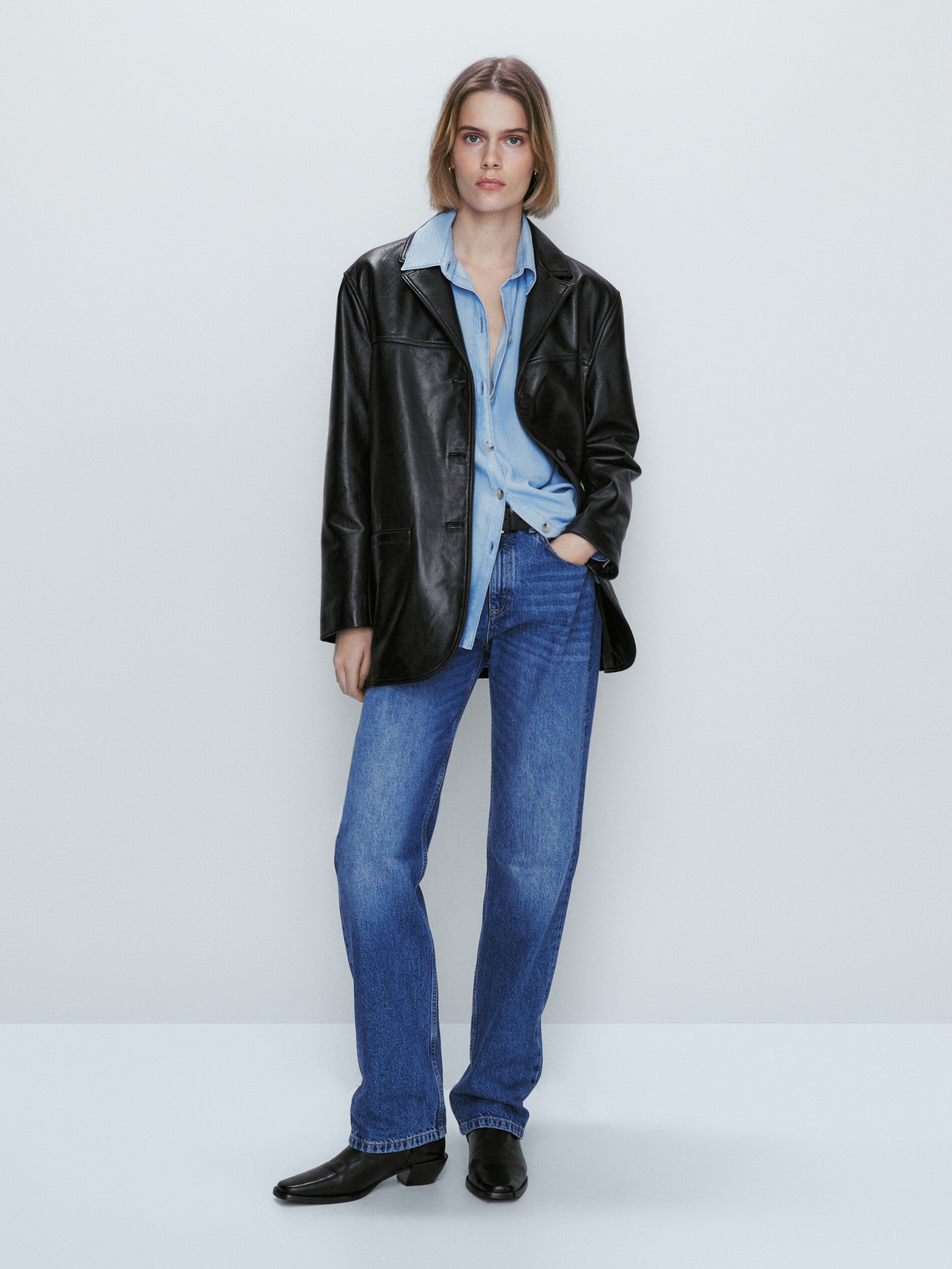 Camisa fluida com efeito jeans - AZUL MÉDIO