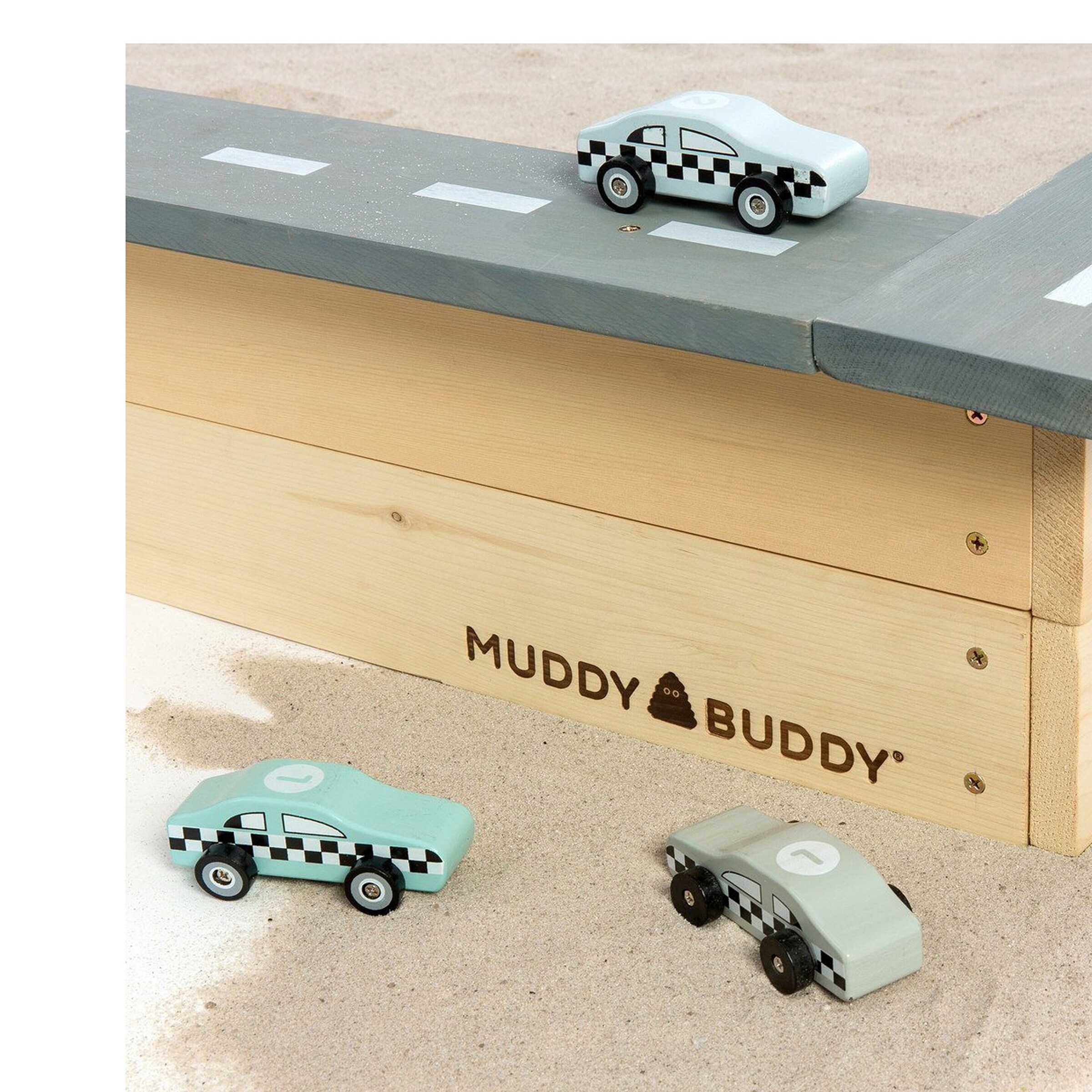 MUDDY BUDDY® Sandkasten Highway Hero mit Spielstraße und Staufächern