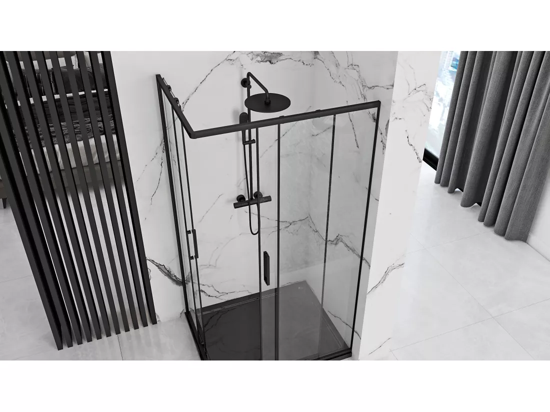 Cabine De Douche Rea Punto 80X100 Black + Receveur De Douche Savoy White