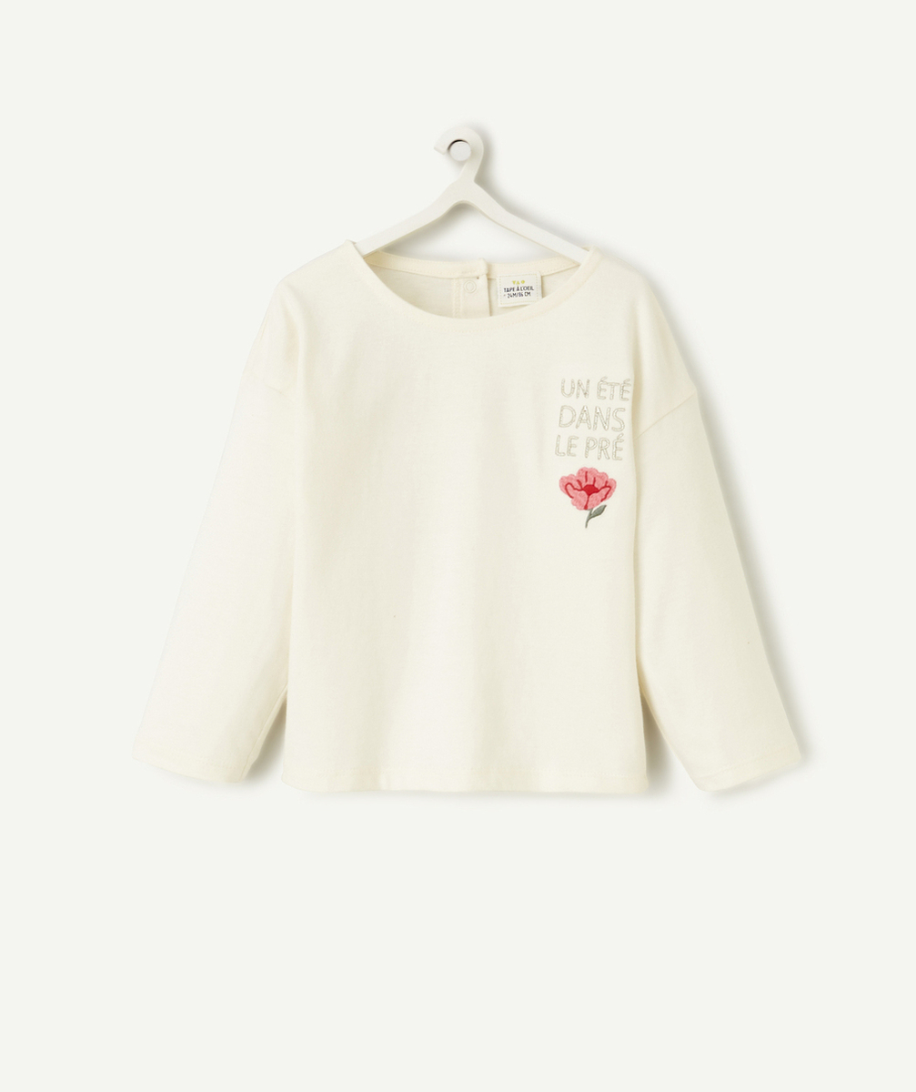T-SHIRT MANCHES LONGUES BÉBÉ FILLE EN COTON BIO AVEC BRODERIES