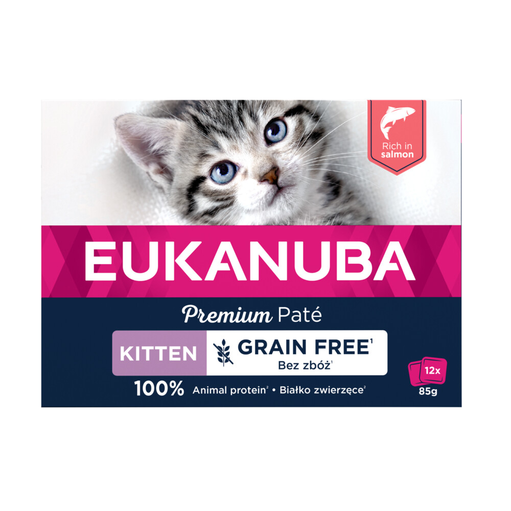 4x Eukanuba Zalm Pate Graanvrij Kitten Multi-Pack12 x 85 gr