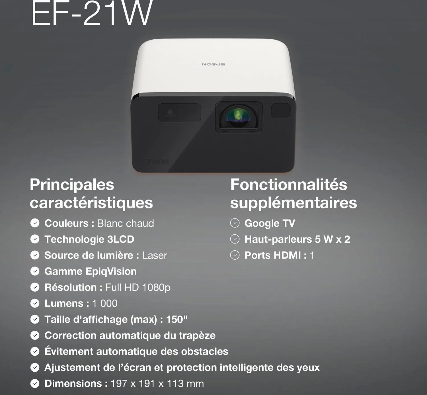 Epson EF-21 Vidéoprojecteurs