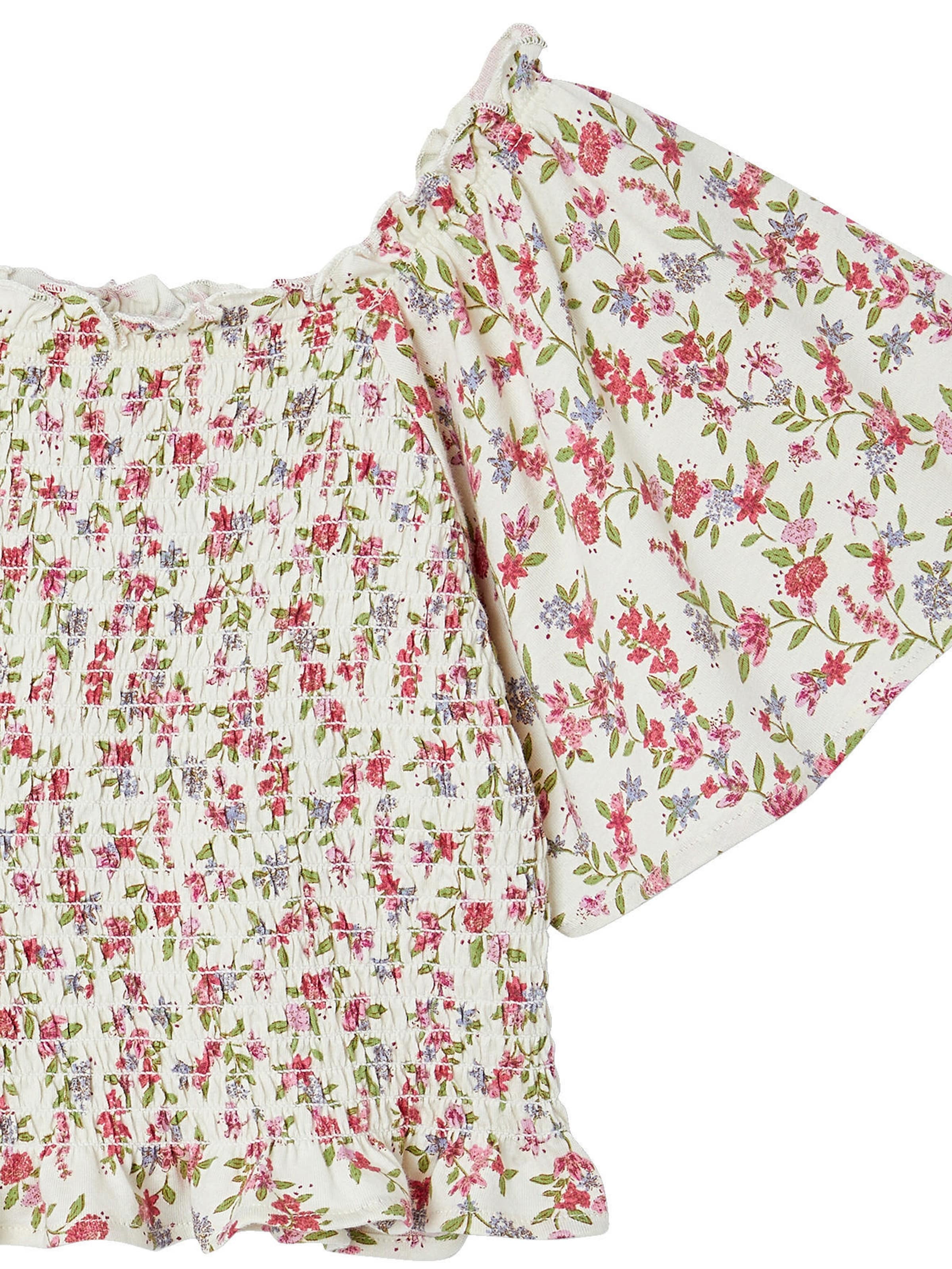Vertbaudet Gesmoktes Mädchen T-Shirt mit Blumen mehrfarbig