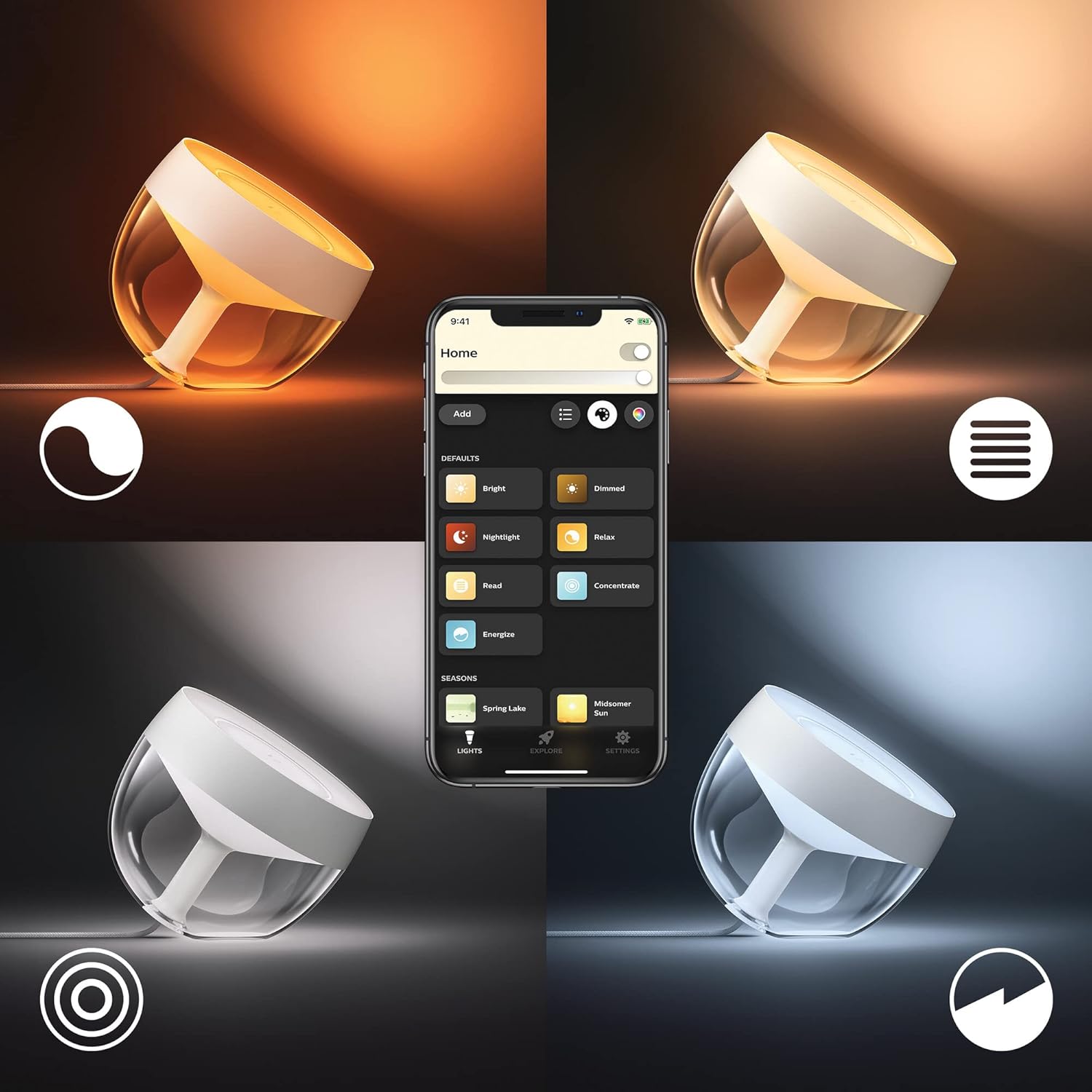 Philips Hue White & Color Ambiance Iris Tischleuchte Special Edition Silber 520lm, dimmbar, 16 Mio. Farben, steuerbar via App, kompatibel mit Amazon Alexa