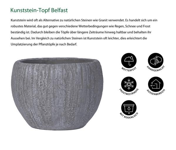 Dehner Kunststein-Topf Belfast, bauchig, grau