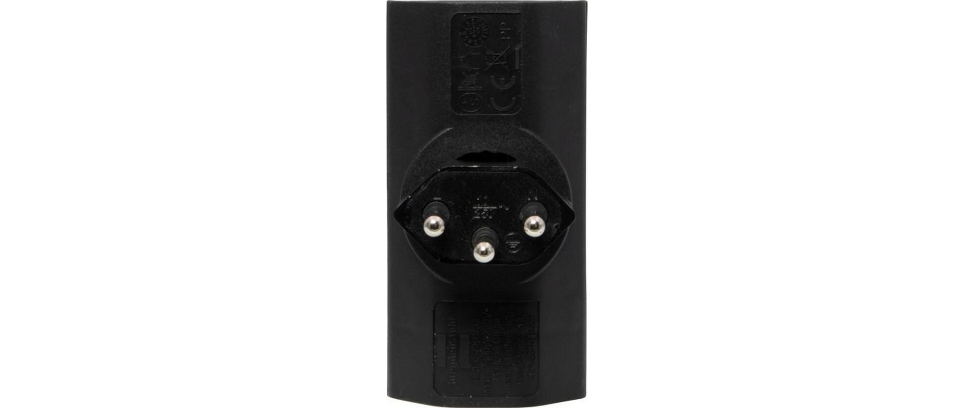 Flachstecker 2 x T13, 300° drehbar, flach, SchwarzExtra flacher und platzsparender T-Abzweigstecker