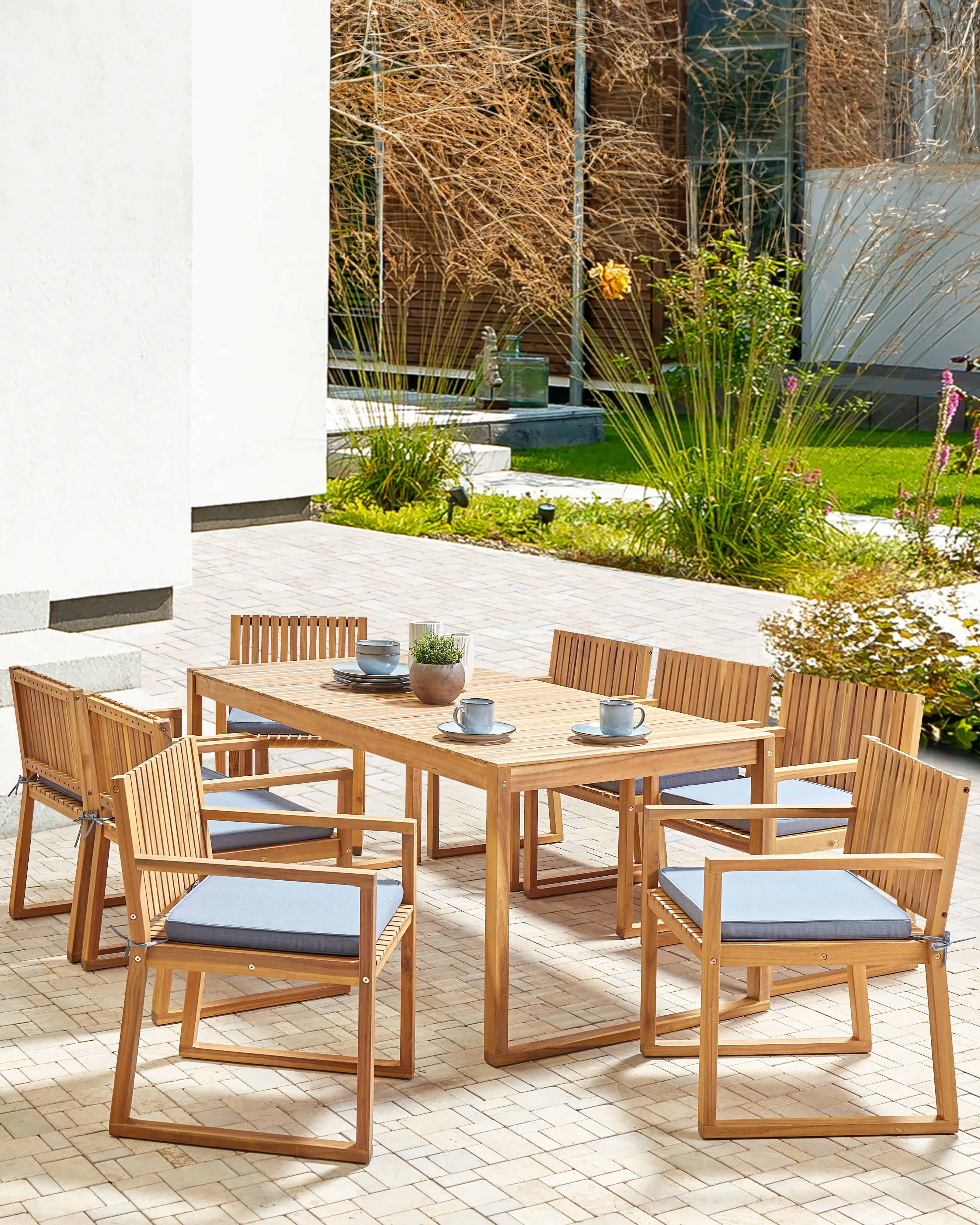 Set van 8 stoelen met zitkussen SASSARI II Gecertificeerd acaciahout Blauw