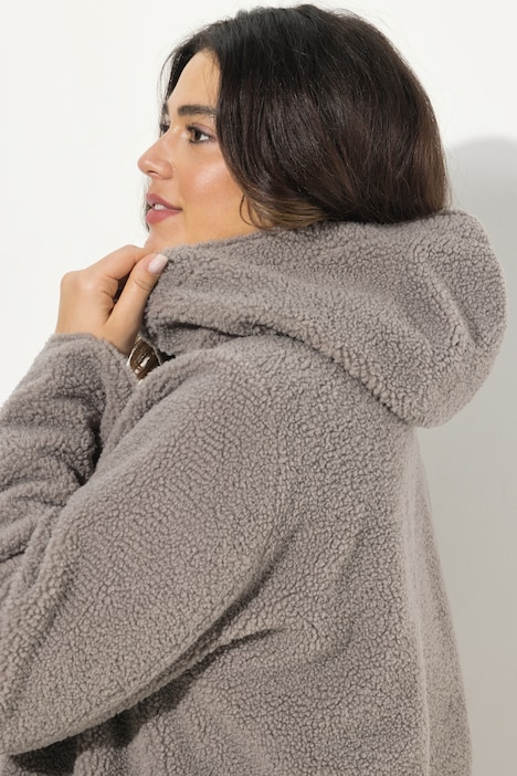 Teddyjacke, A-Linie, angeschnittene Kapuze
