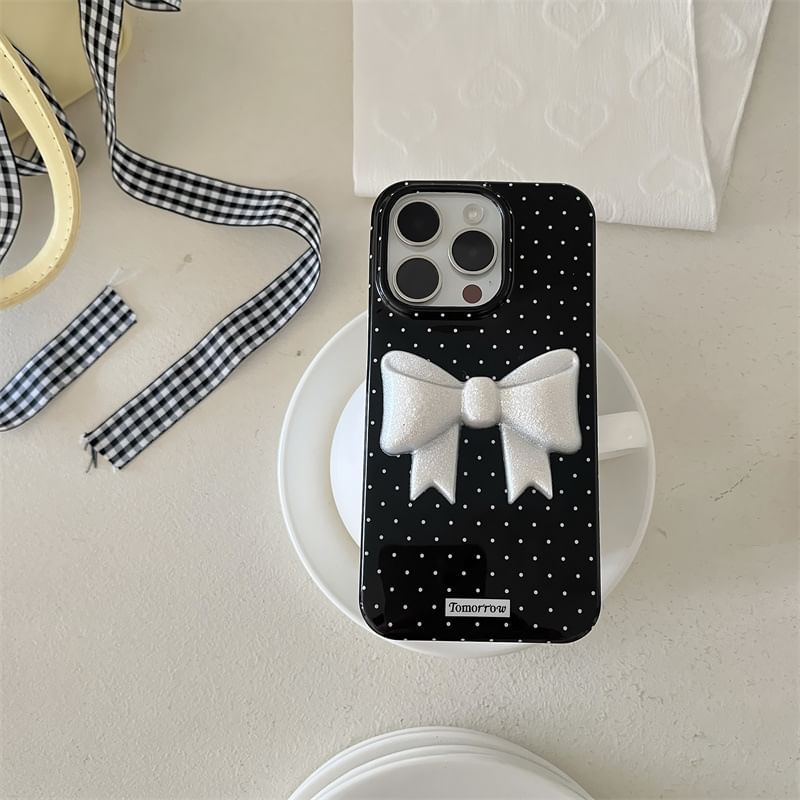 Fonekase - Gestippeld telefoonhoesje met strik en zelfklevende decoratie - Apple iPhone 16 Pro Max / 16 Pro / 16 Plus / 16 / 15 Pro Max / 15 Pro / 15 Plus / 15 / 14 Pro Max / 14 Pro / 14 Plus / 14 / SE / 13 Pro Max / 13 Pro / 13