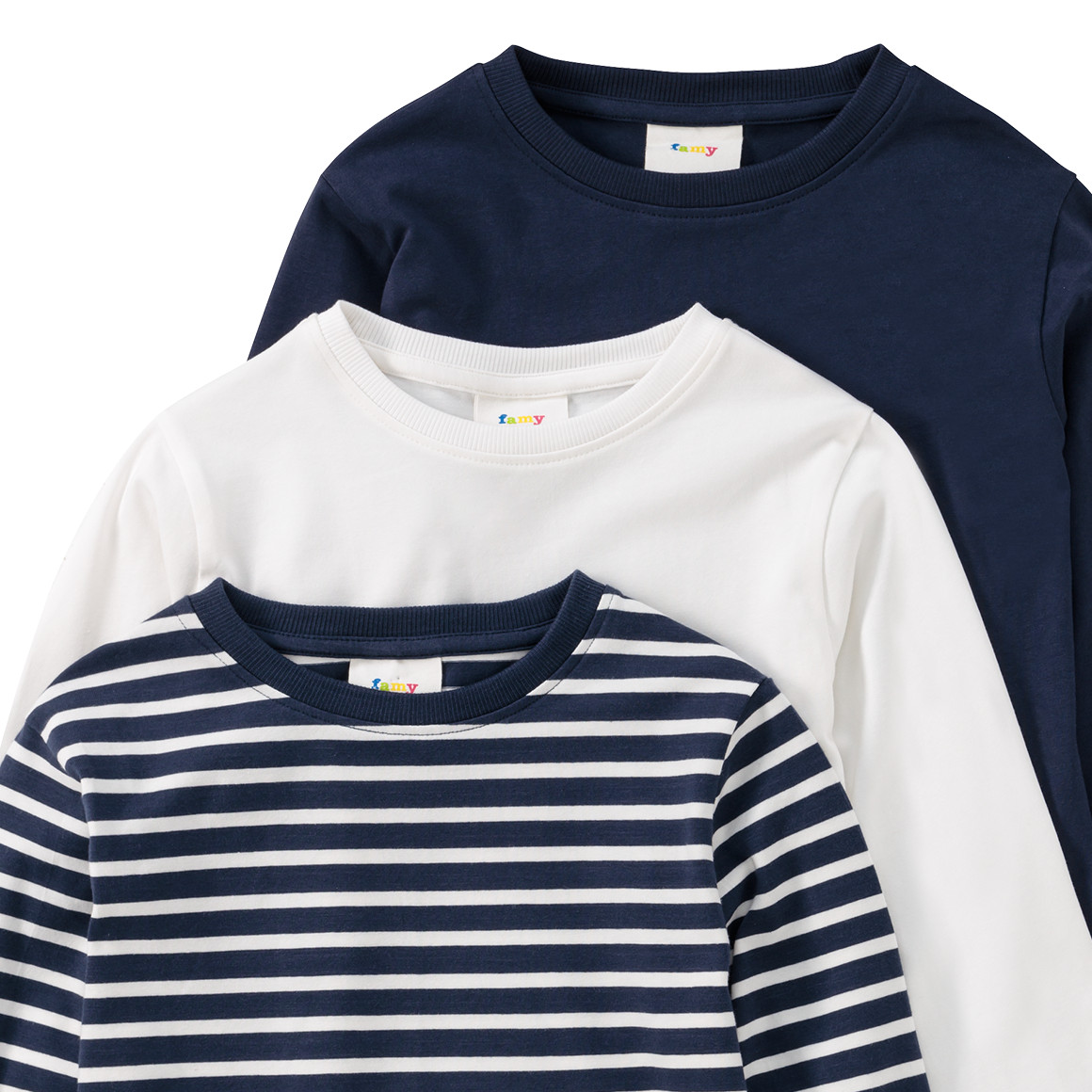 Famy 3 Jungen Langarmshirts im Set weiss / dunkelblau