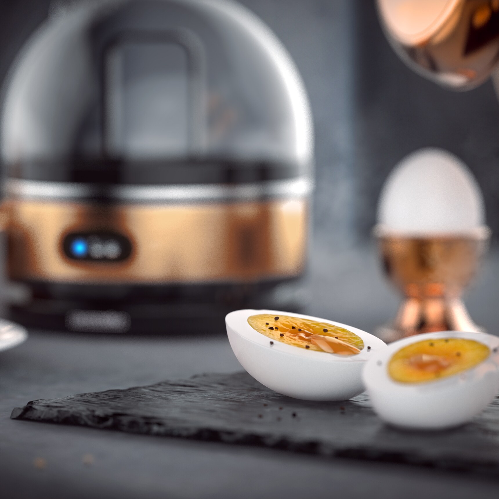 Arendo - SET Toaster FRUKOST mit Eierkocher SEVENCOOK Edelstahl Kupfer, Toaster 2 Scheiben, LED-Display, 6 Bräunungsgrade, Brötchenhalter - Eierkocher