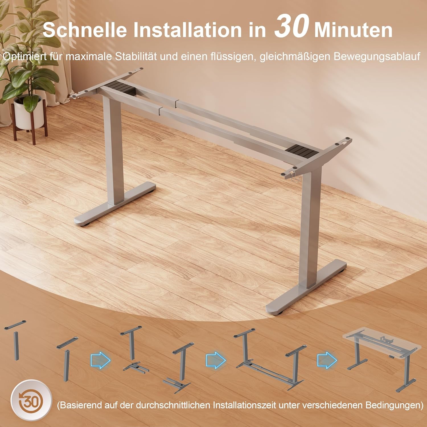 Homall Höhenverstellbarer Schreibtisch Elektrisch Gestell mit 2 Motoren, Elektrisch Schreibtisch bis 100KG, 2-Fach-Teleskop, Tischgestell mit Memory-Steuerung, Kollisionschutz Funktion, Grau