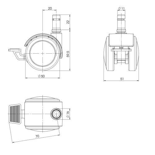 Stuhlrollen 5x ROLO STOP 11mm/50mm Metall, Kunststoff hjh OFFICE