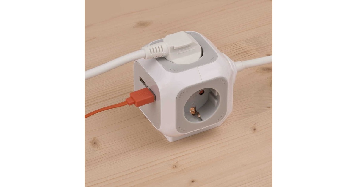 BrennenstuhlALEA-Power 2xUSB-Charger + stekkerblok 4-voudig stekkerdoos  (Lichtgrijs/wit, 1,4 meter)