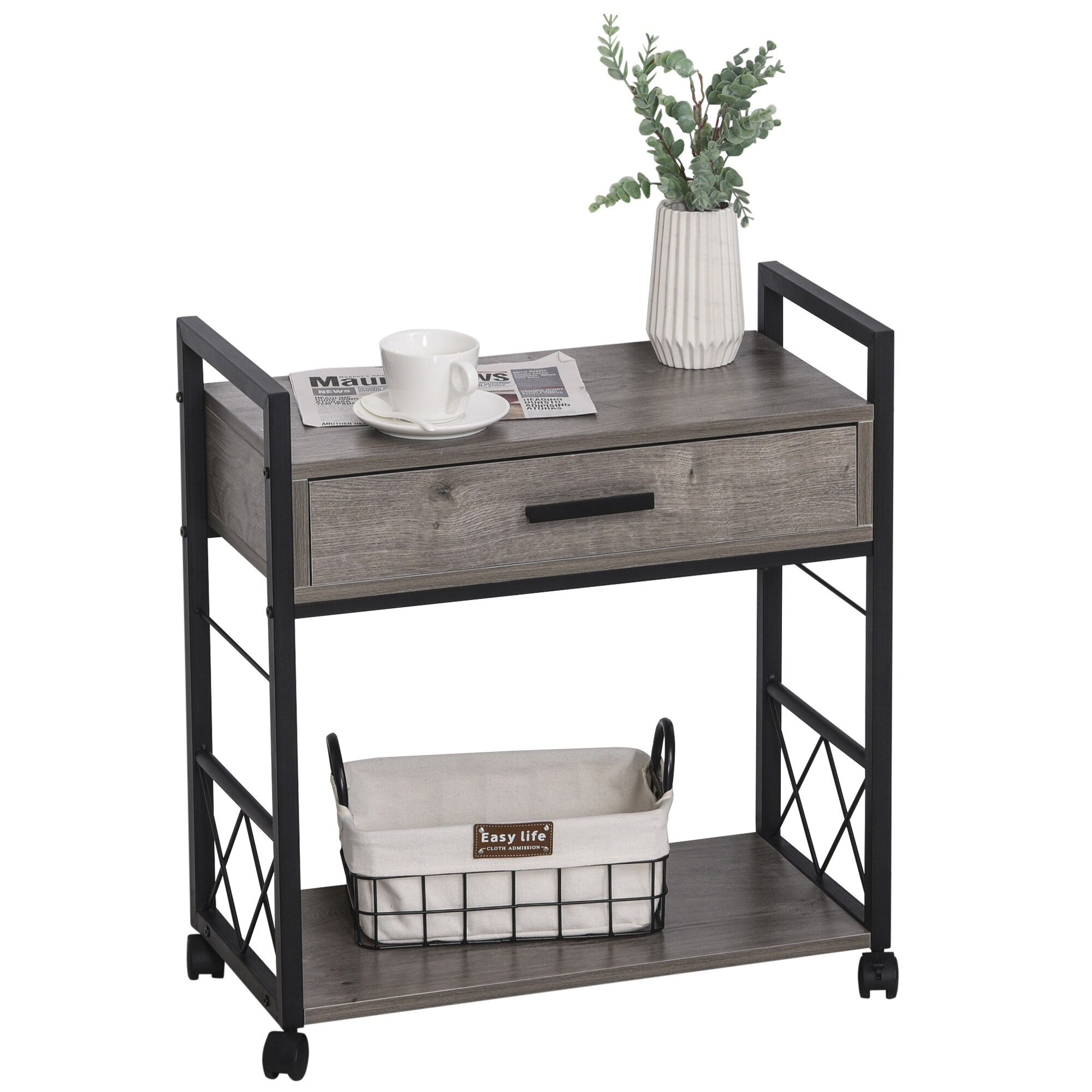 HOMCOM Mobiler Beistelltisch mit Schublade 60 x 30 x 65 cm (BxTxH)