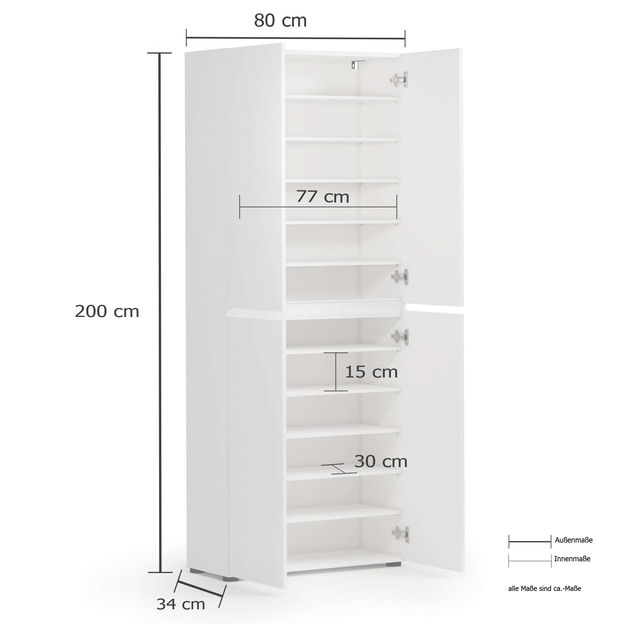 INOSIGN Schuhschrank »Mister,Schuhkommode,Schuhmöbel,Schuhablage,Schuhregal« Breite 80 cm, Höhe 200 cm, Tiefe 34 cm, 4 Türen, 12 Fächer, 2 Spiegel