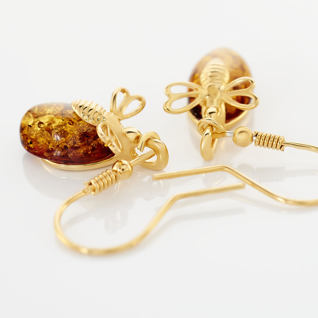 Boucles D'oreilles Pendantes Lyla Argent Jaune Ambre