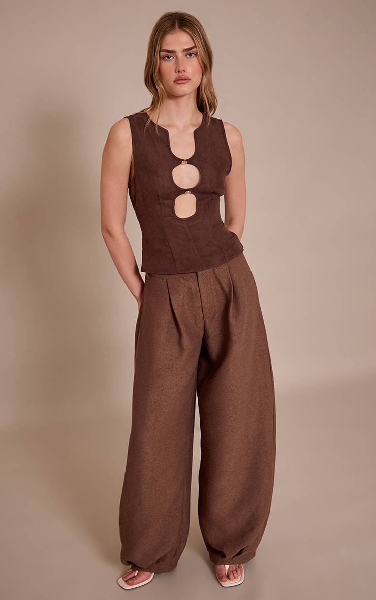 Marron Haut Long Ajusté En Synthétique Avec Découpes