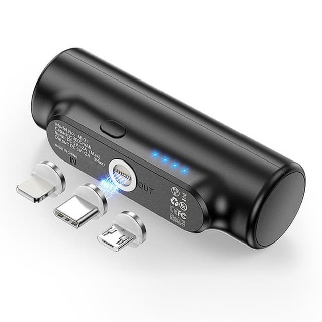 3000mAh Power Bank med 3 magnetiske adaptere