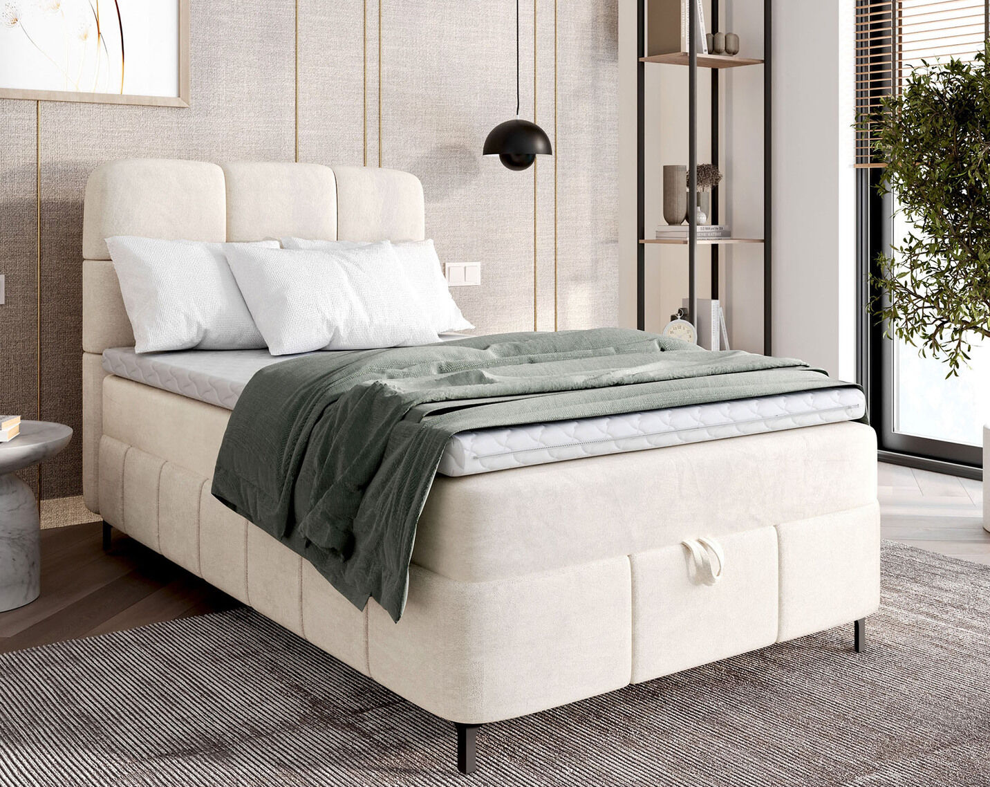 Boxspringbett mit Bettkasten und Topper