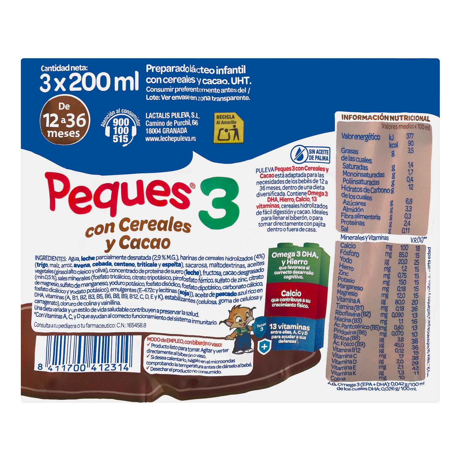 Céréales laitières préparées au cacao Peques 3 Puleva