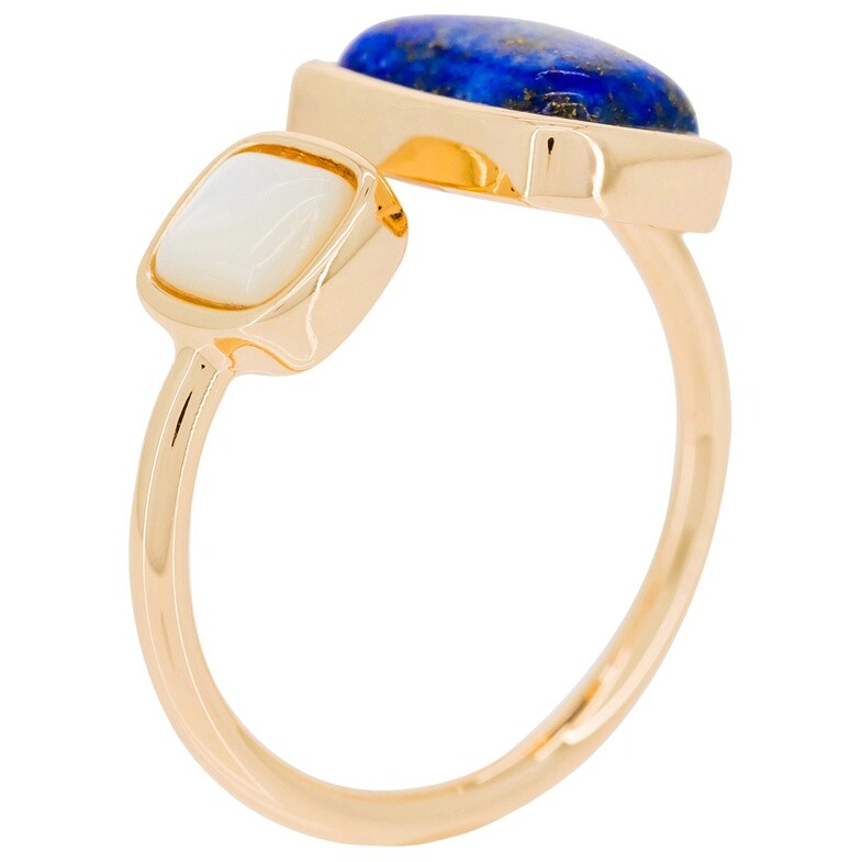 Bague ajustable Eva - Laiton doré, lapis bleue & nacre blanche