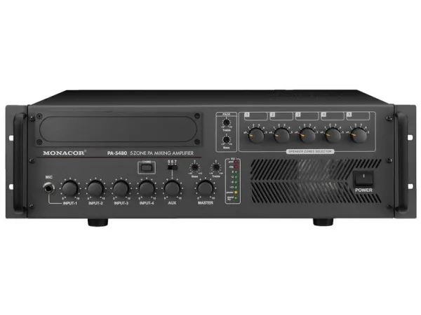 Monacor PA-5480, 5.0 kanaler, 680 W, 1%, 80 dB, 55 - 16000 Hz, Klemmeterminaler