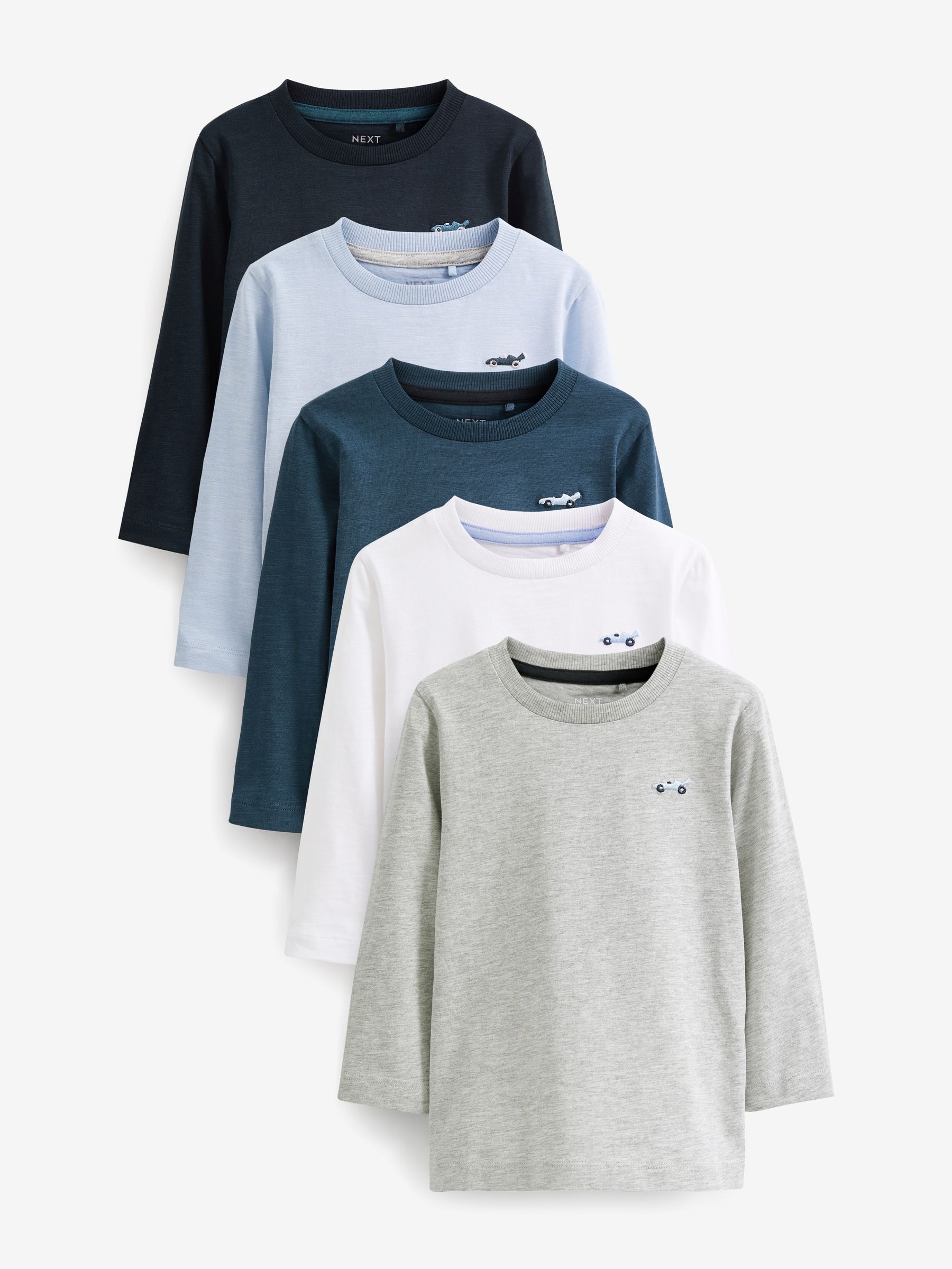 Blauw/marine - Set van 5 T-shirts met lange mouwen (3 mnd-7 jr)