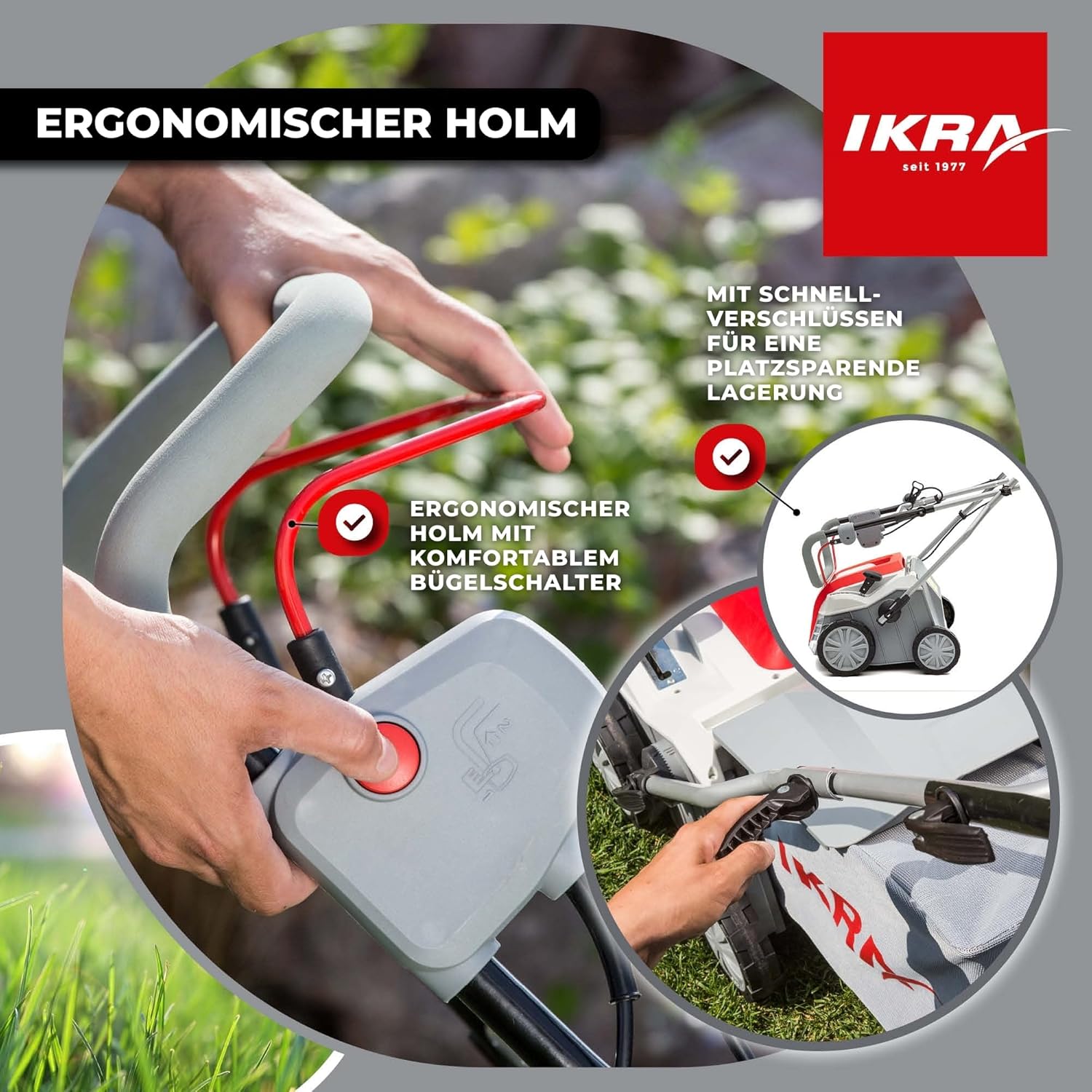 IKRA Elektro Vertikutierer Rasenlüfter IEVL 1840 Fangkorb 55l Arbeitsbreite 40cm Arbeitstiefe einstellbar 1.800W Grau/Rot/Schwarz
