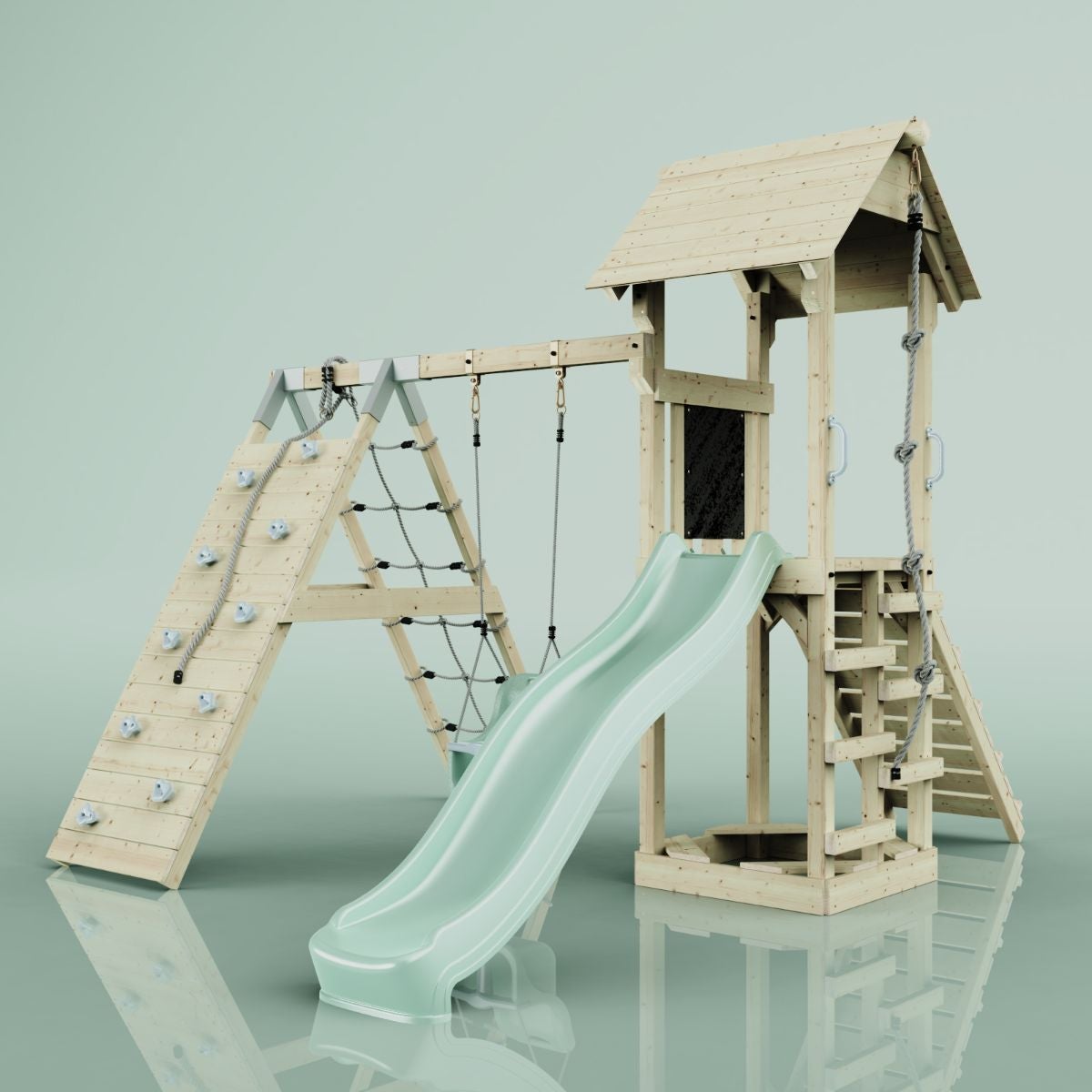PolarPlay Trondheim houten speeltoren in de kleur groen