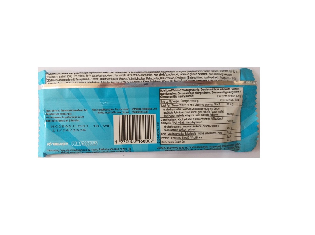 CHOCOLATE FEASTABLES MR. BEAST MILK CRUNCH 60G