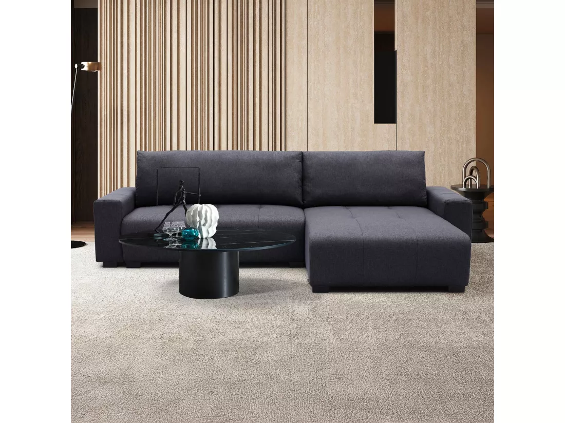 Canapé d'angle convertible élégant Malone Tissu Noir